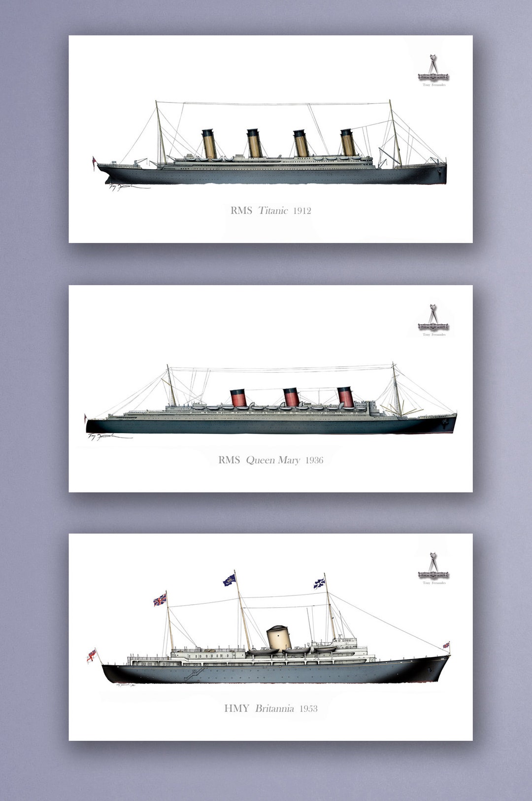 Titanic, Queen Mary and Britannia Ship Prints Etsy Hong Kong