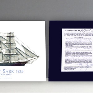 Cutty Sark „Royal Mail Cancellation Issue” zaprojektowany i podpisany przez Tony'ego Fernandesa, w tym wydruk statku podpisany przez artystę.