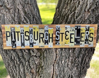 Pittsburgh Steelers License Plate Art: Recycled Metal Sign
