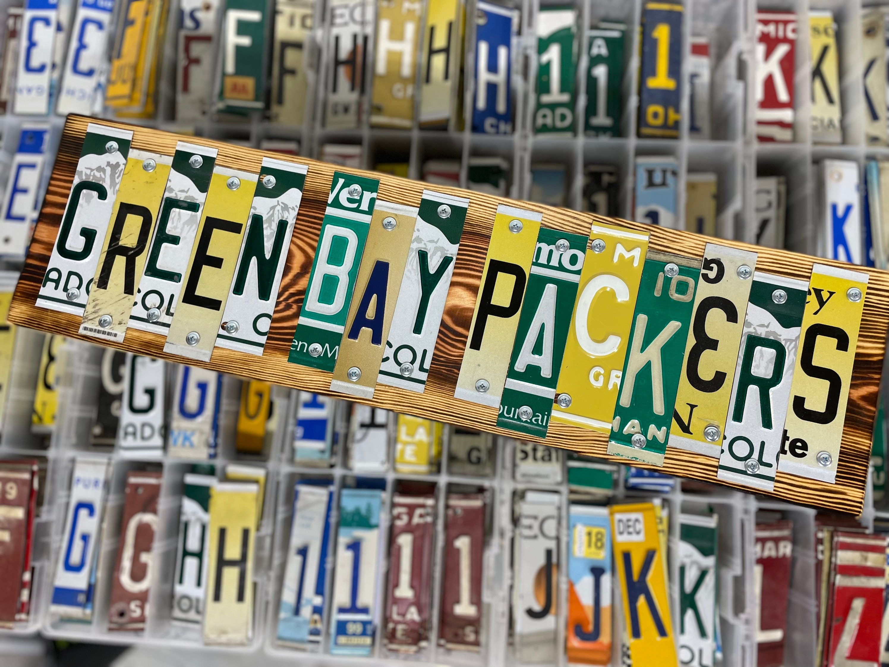 thumbnail image 2 of Custom Wisconsin Green Bay Packers License Plate – Personalized Text – Gloss Blue Aluminum – 12x6 Inch – Decorative Sports Tag 2 of 3