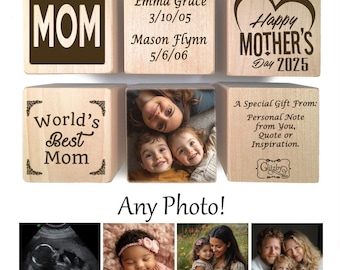 Mothers Day Photo Gift Block 2025 -  First Mother's Day Keepsake Personalized Custom Engraved wooden baby blocks girl boy Children present