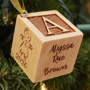 Baby Block Christmas Ornament 2026 - for boy or for girl personalized custom image 1