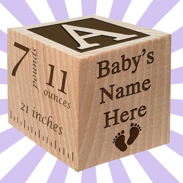 Custom Wooden Baby Block Personalized for Babies, Newborns, Birthday, Baptism Gift Custom Engraved, Newborn baby gift