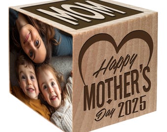 Mothers Day Photo Gift Block 2025 -  First Mother's Day Keepsake Personalized Custom Engraved wooden baby blocks girl boy Children present
