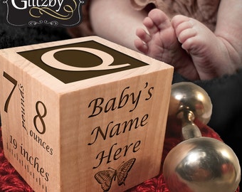 Personalized New Baby birth announcement Custom Engraved wooden baby block for newborn boys and girls Custom engraved Love at First Sight