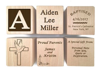 Catholic Gifts - Boy Baptism Gifts - Baptism Gift Girl - Keepsake Custom Engraved wooden baby blocks for newborn girl newborn boy