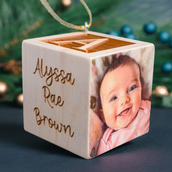 Baby Block Photo Christmas Ornament 2026 - for boy or for girl personalized custom
