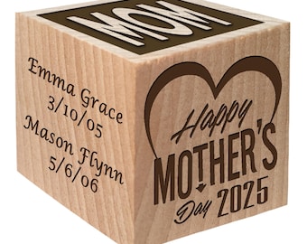 Mothers Day Gift Block -  First Mother's Day Keepsake Personalized Custom Engraved wooden baby blocks girl baby boy Children gift basket
