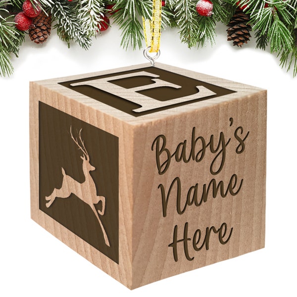 Baby's First Christmas Ornament 2023 Personalized Baby Block Custom Engraved Wooden Baby Block for Newborn Infant Boys and Girls  2022