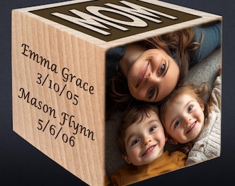 Mothers Day Photo Gift Block 2025 -  First Mother's Day Keepsake Personalized Custom Engraved wooden baby blocks girl boy Children present