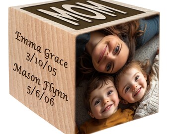 Mothers Day Photo Gift Block 2025 -  First Mother's Day Keepsake Personalized Custom Engraved wooden baby blocks girl boy Children present