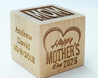 Mothers Day Gift Block -  First Mother's Day Keepsake Personalized Custom Engraved wooden baby blocks girl baby boy Children gift basket