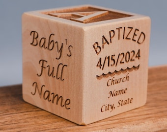 Baptism Block - Christening Block - Baptism Gift - Christening Gift keepsake Custom Engraved wooden baby blocks for newborn girl newborn boy