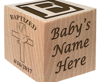 Baptism Block - Christening Block - Baptism Gift - Christening Gift keepsake Custom Engraved wooden baby blocks for newborn girl newborn boy