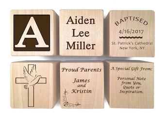 Baptism Block - Christening Block - Baptism Gift - Christening Gift keepsake Custom Engraved wooden baby blocks for newborn girl newborn boy