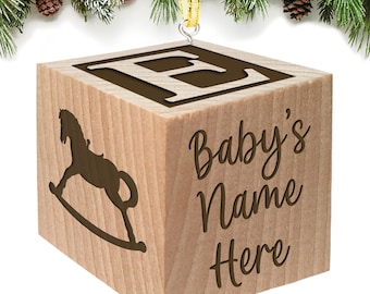 First Christmas Ornament Baby 2025 - for boy or for girl baby's first personalized ornament block babys 1st ornaments custom blocks glitzby