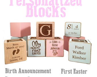 Personalized New Baby Name Birth Announcement keepsake Custom Engraved wooden baby block for newborn girl newborn boy infant name blocks