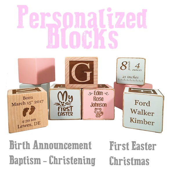Personalized New Baby Name Birth Announcement keepsake Custom Engraved wooden baby block for newborn girl newborn boy infant name blocks