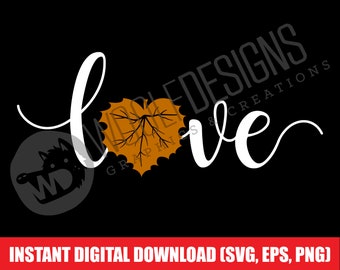 Fall Love Script Fall Leaf Digital File Download SVG