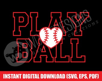 Jugar bola de béisbol corazón digital archivo descargar SVG béisbol mamá cortar archivo