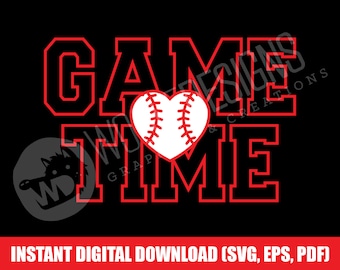 Game Time Baseball Heart Digital File Download SVG Baseball Mom Cut File