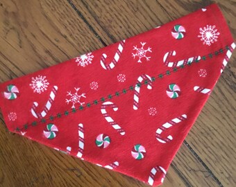 Red Candy Cane Flannel Print Dog Scarf