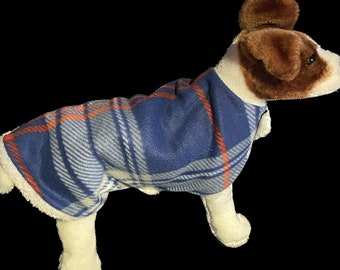 Blue/red plaid fleece dog coat