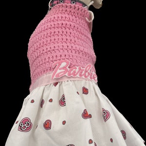 Pink Barbie crocheted dog dress