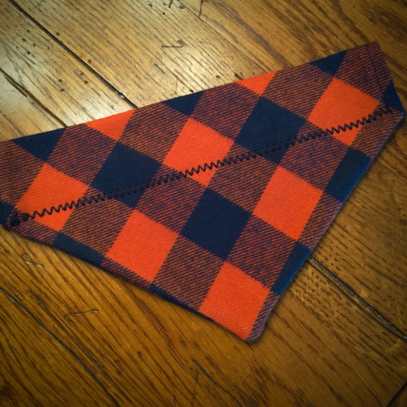 Navy and Burnt Orange Plaid Dog Scarf.