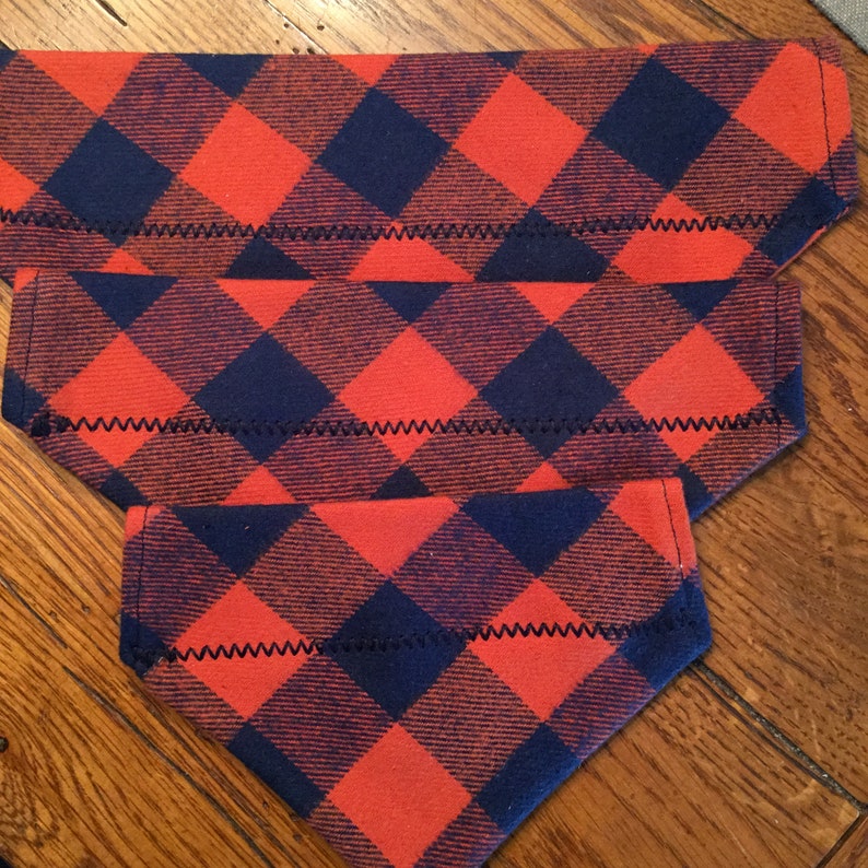 Navy and Burnt Orange Plaid Dog Scarf.