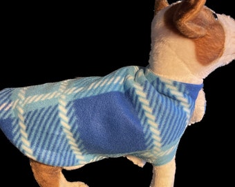 Blue plaid fleece dog coat