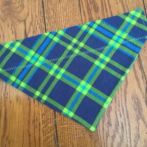 Blue & Bright Green Plaid Flannel Scarf.