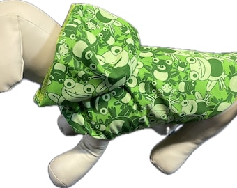 Green Frogs rain resistant hooded dog raincoat