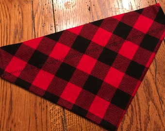 Red and Black Buffalo Plaid Flannel Dog Scarf