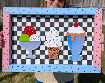Iridescent Acrylic Ice Cream Parlor Art: Hand-Painted Sprinkles Frame