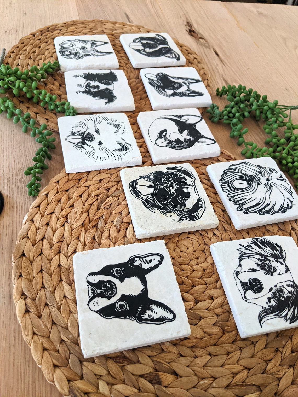 Custom Dog Coasters Dog Face Coaster Set Mix and Match Etsy