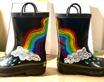 Koi & Rainbows; Hand Painted Kids' Rain Boots