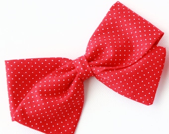 Baby Girl, Toddler, Girls Fabric Bow, Newborn, Hand tied bow- Red pin dot