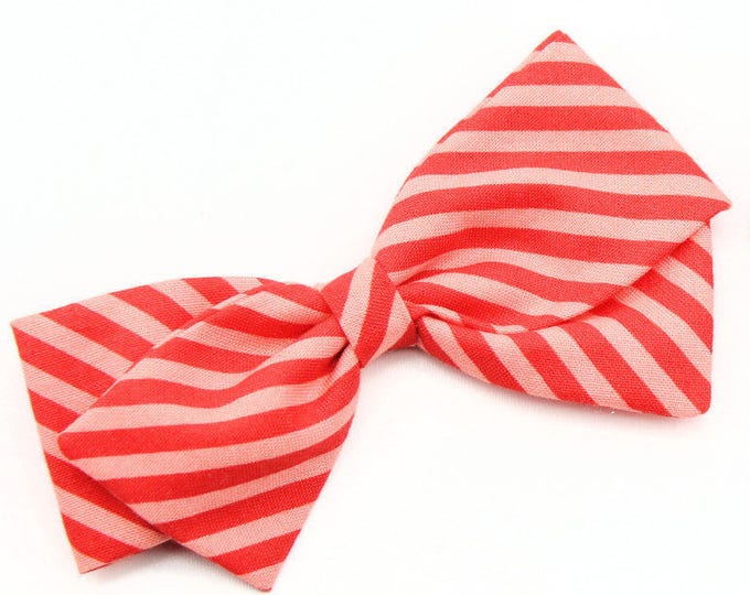 Baby Girl, Toddler, Girls Fabric Bow, Newborn, Hand tied bow- Red and Coral Stripe