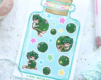 Marimo cute anime boy sticker sheet