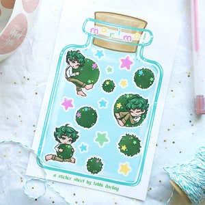 Marimo lindo anime niño hoja de pegatinas