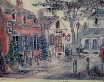 City Scene - Williamsburg, VA - Signed and Numbered in Pencil with Title - Print or Litho - Framed - Street Scene Tavern