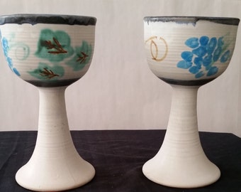 Set (2) of stoneware goblets - B Welch - Made in USA - 1971 Pacific Stoneware - Vintage Clay Pottery - Hand Designed