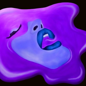 Female Face Art, Abstract Face, Striking Woman, Makeup Beauty Salon Decor, Wall Art, Monochromatic Purple Face