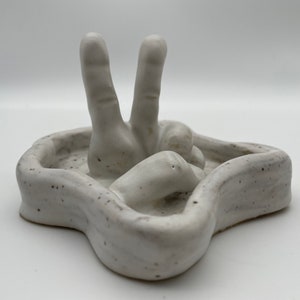 White Speckled Peace Tray  ||  Fun Ceramic Ashtray, Stoner Gift