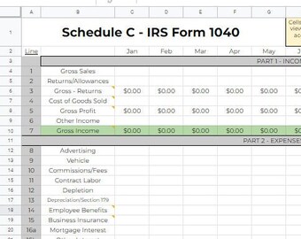 Schedule C IRS Form 1040 Spreadsheet Excel Google Sheets - Etsy