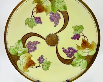 Antique Hand-Painted Porcelain Plate: Grapevine Design, Signed T. Green