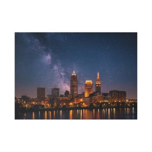 Cartoline del cielo notturno di Cleveland, stampe artistiche di viste panoramiche della città, regali unici, souvenir di viaggio, arte della notte stellata, arredamento per la casa
