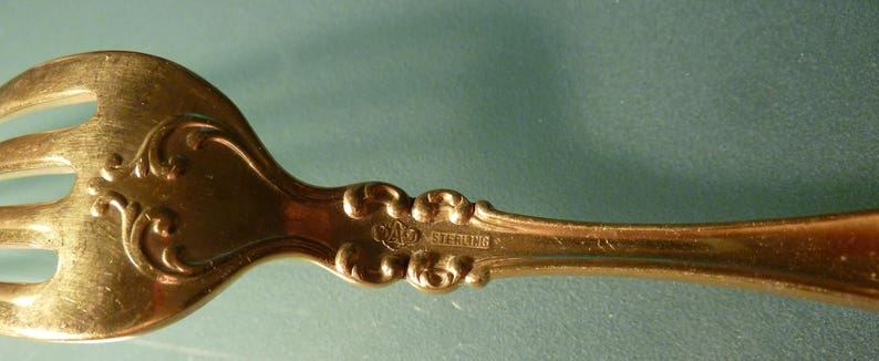 Marsailles Pattern Sterling Silver Vermeil Forks 6 12 Lot of Eight 8 Antique Alvin Silver Manufacturing Company