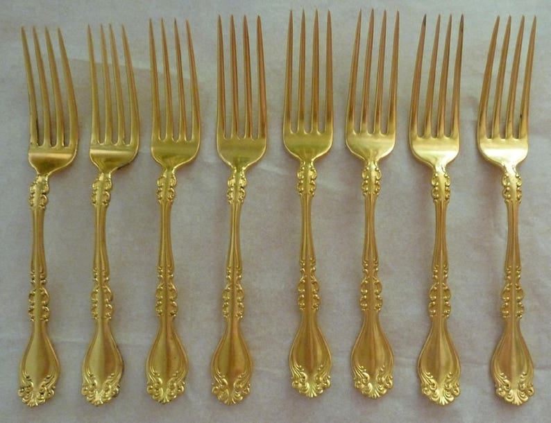 Marsailles Pattern Sterling Silver Vermeil Forks 6 12 Lot of Eight 8 Antique Alvin Silver Manufacturing Company